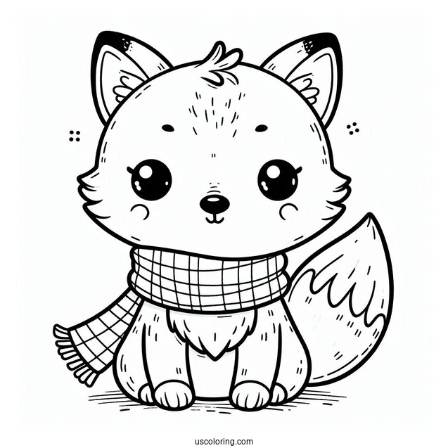 Playful Fox Coloring Page Wearing A Scarf For Kids