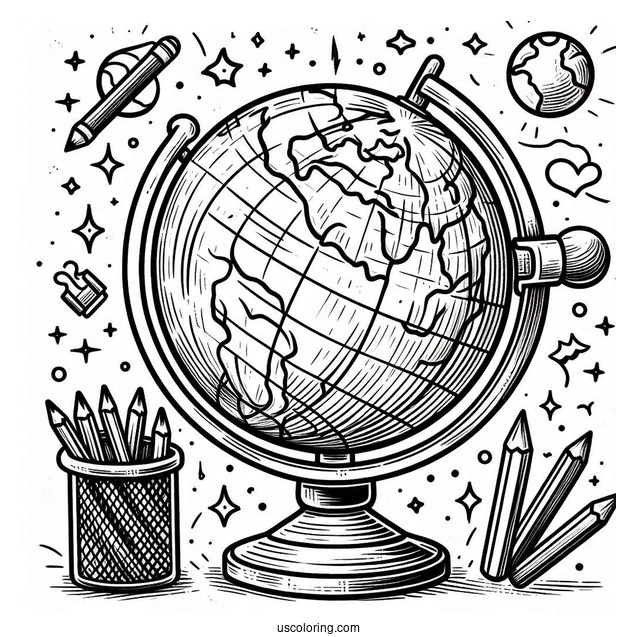 Easy Globe On A Dowel Coloring Page