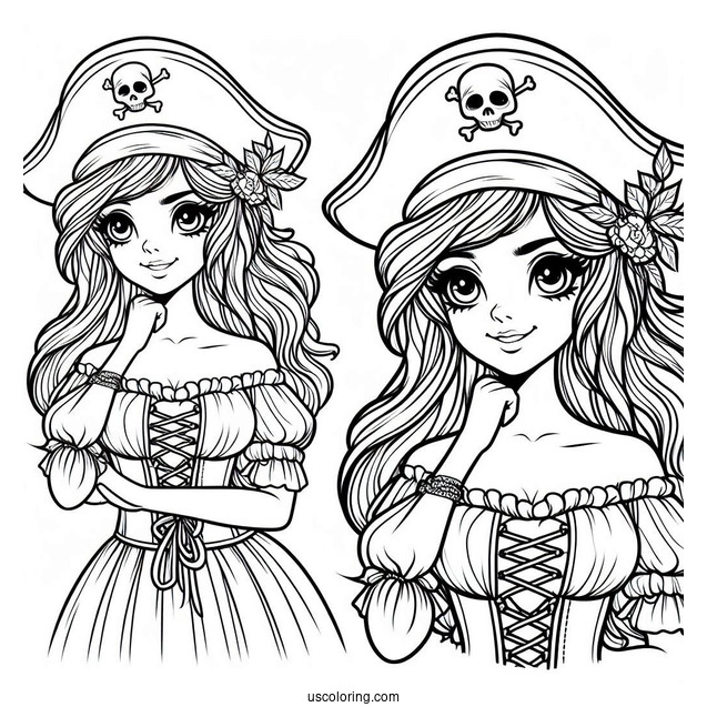 Pretty Female Pirate Coloring Page