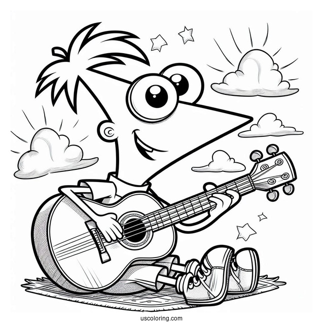 Ferb Phineas And Ferb Coloring Page Playing The Guitar