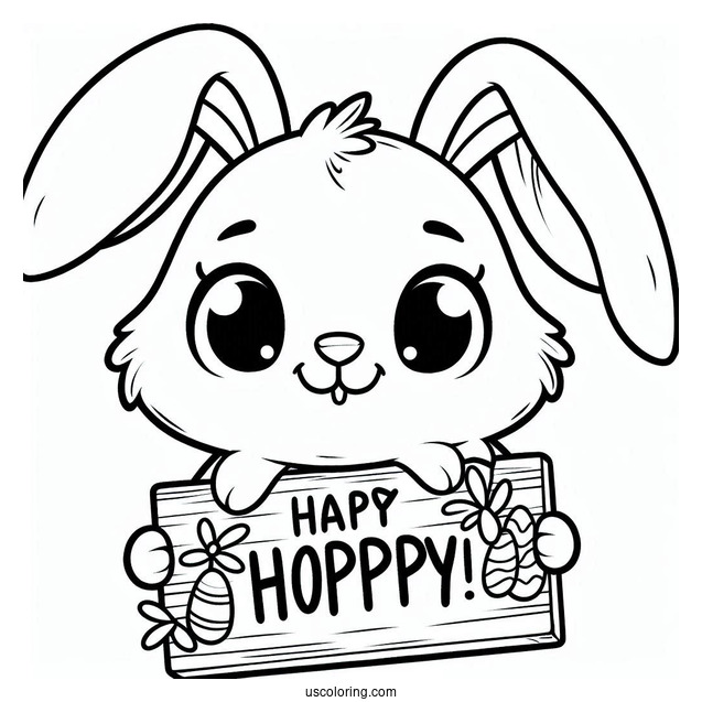 Easter Bunny Coloring Page Holding Hoppy Easter Sign For Kids