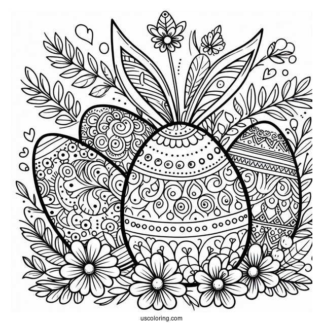 Easter Coloring Page Of Easter Egg With Bunny Ears Mandala