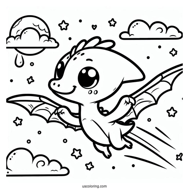 Kawaii Pterodactyl Coloring Page For Kids