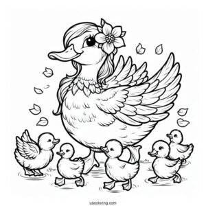 Mother Duck With Flock Of Ducklings