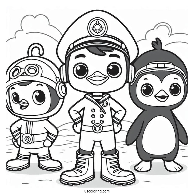 Octonauts Coloring Page Of Captain Barnacles, Peso Penguin, And Kwazii Walking