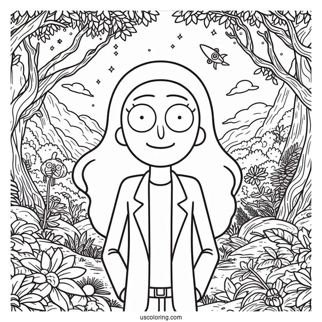 Rick and Morty Coloring Page Of Beth Smith in the Yard