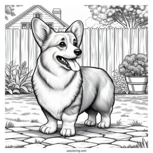 Realistic Welsh Corgi Coloring Page In Backyard