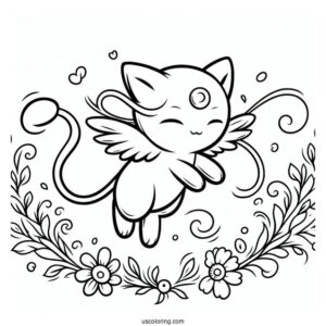 Mew Coloring Page Flying In The Air