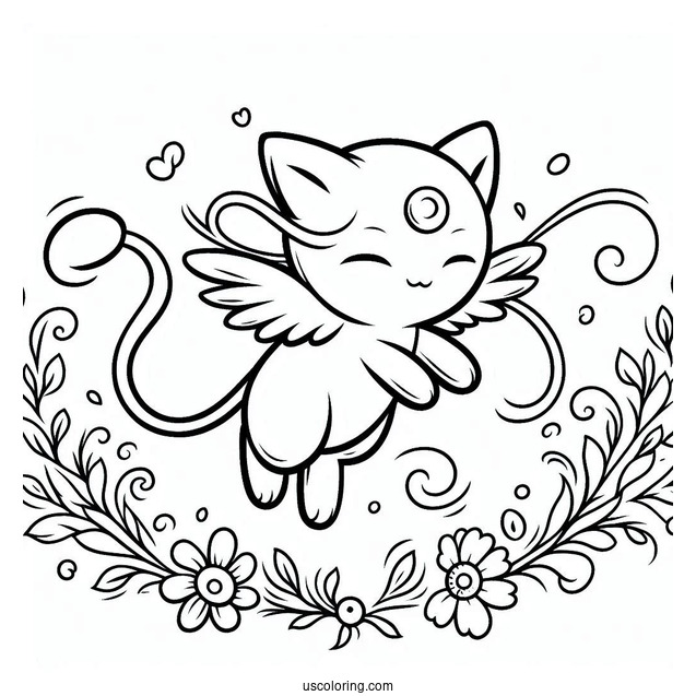 Mew Coloring Page Flying In The Air