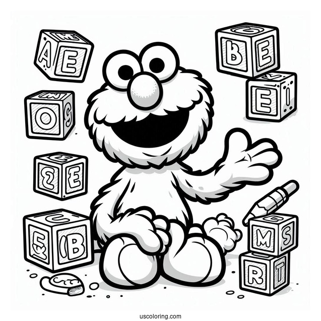 Elmo With Alphabet Blocks To Color For Preschoolers