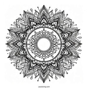 Complex Sun And Flower Mandala Coloring Sheet