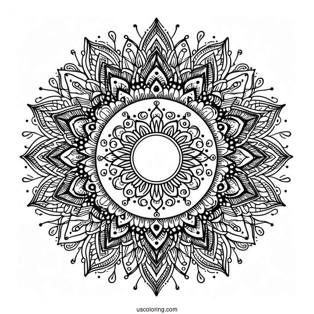 Complex Sun And Flower Mandala Coloring Sheet