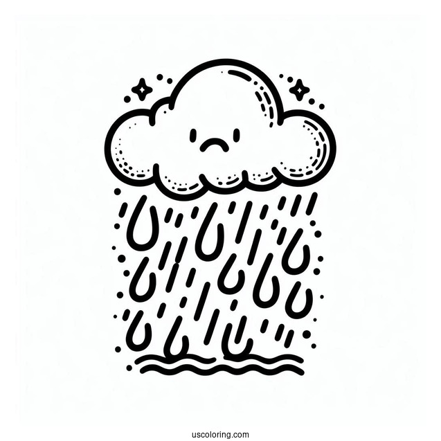 Cartoon Cloud And Rain Coloring Page