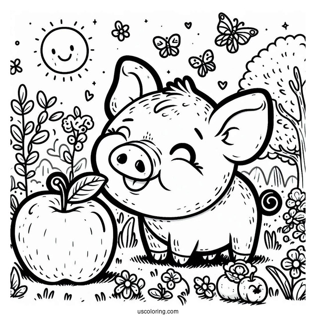 Smiling Critters Coloring Page PickyPiggy Eating An Apple