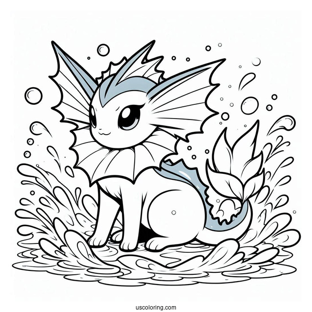 Coloring Sheet Of Vaporeon On Water