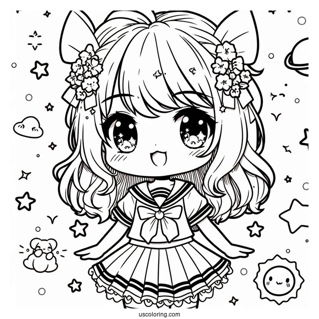 Beautiful Chibi Girl In Sailor Outfit Coloring Page For Kids