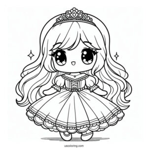 Kawaii Little Princess Coloring Page For Preschoolers