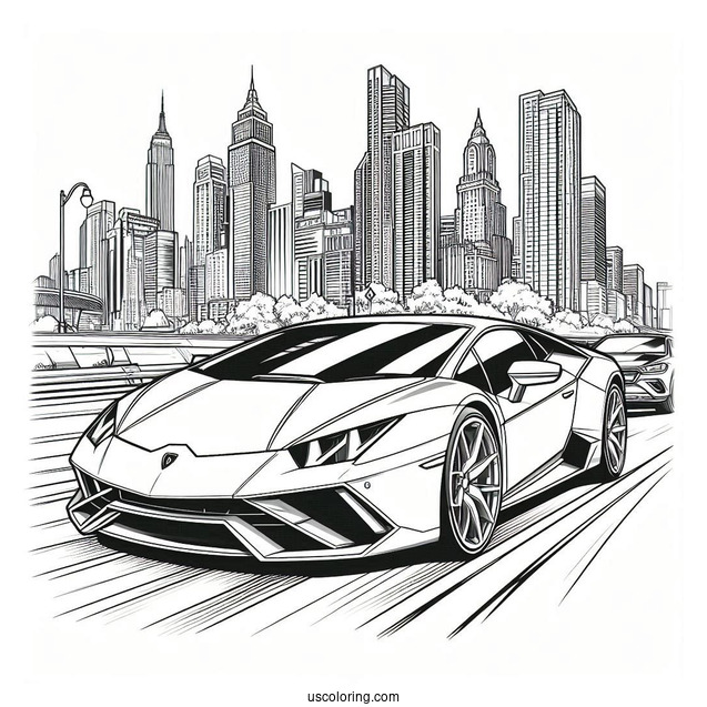 Coloring Page Of Lamborghini Driving In City