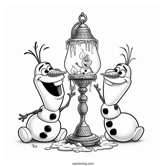 Olaf And Sven With Stuck Tongues On Lamp