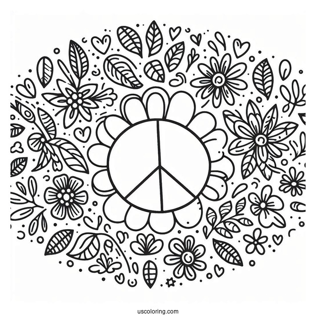 Peace Coloring Page Of Simple Flower Power Words