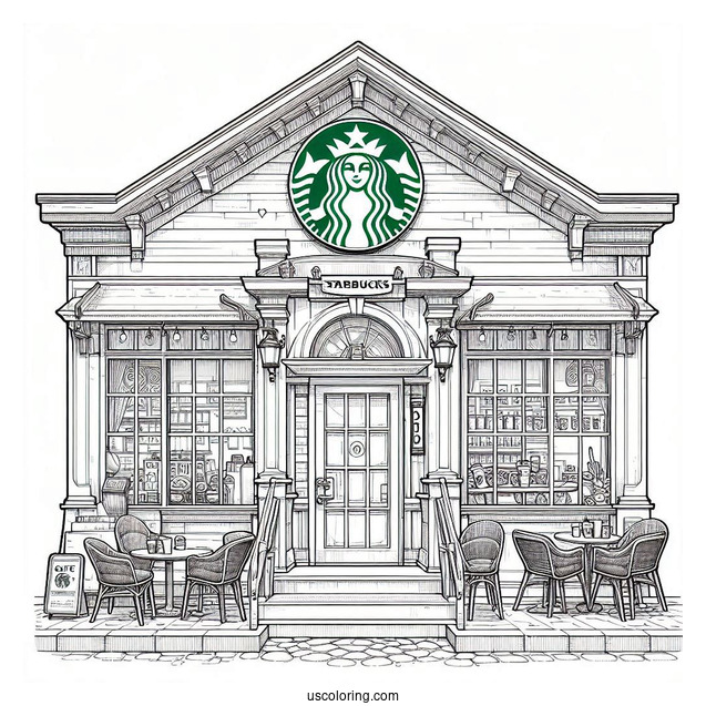 Detailed Starbucks Coloring Page Cafe Exterior