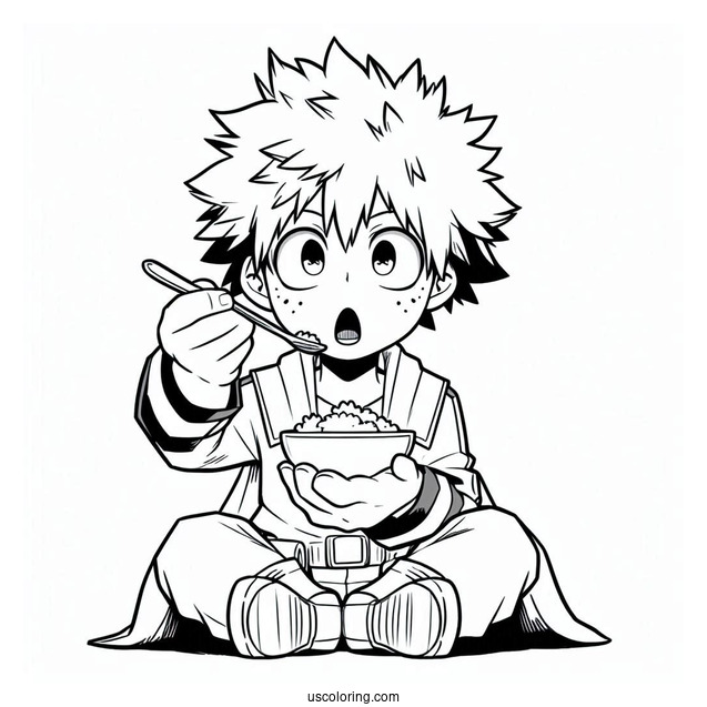 Cute Bakugo Feeding Deku Coloring Page