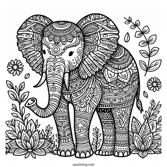 Detailed Mandala Elephant Coloring For Adults