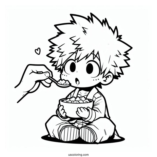 Cute Bakugo Feeding Deku Coloring Page