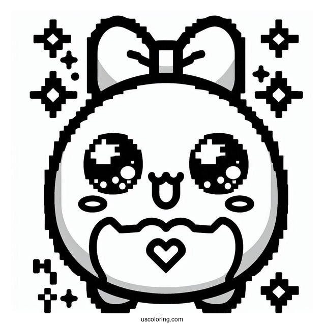 Pixelized Tamagotchi Coloring Page Featuring Tomomi For Kids