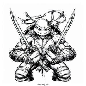 Ninja Turtles Coloring Page Of Rafael Using Twin Sai Swords