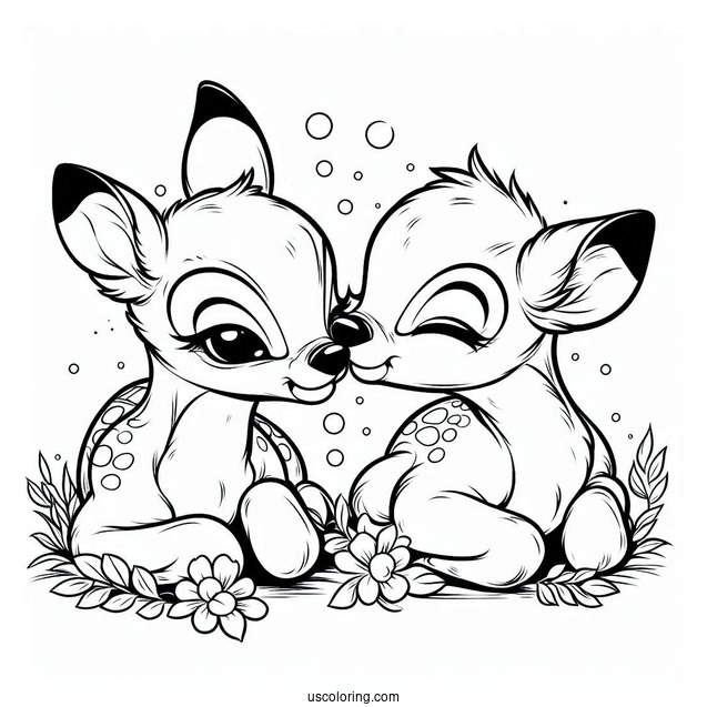 Bambi Nose-To-Nose With Faline Coloring Sheet