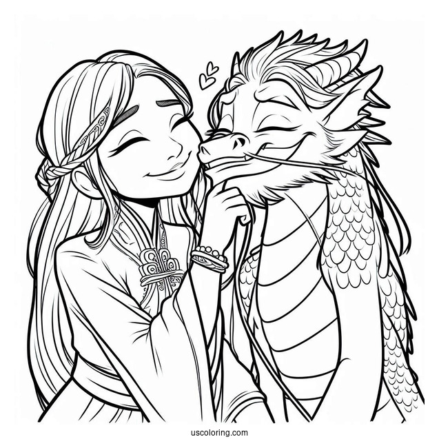 Raya And The Last Dragon Coloring Page Of Raya Tickling Sisu s Chin For Kids