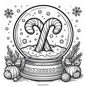 Candy Cane Coloring Page In A Snow Globe