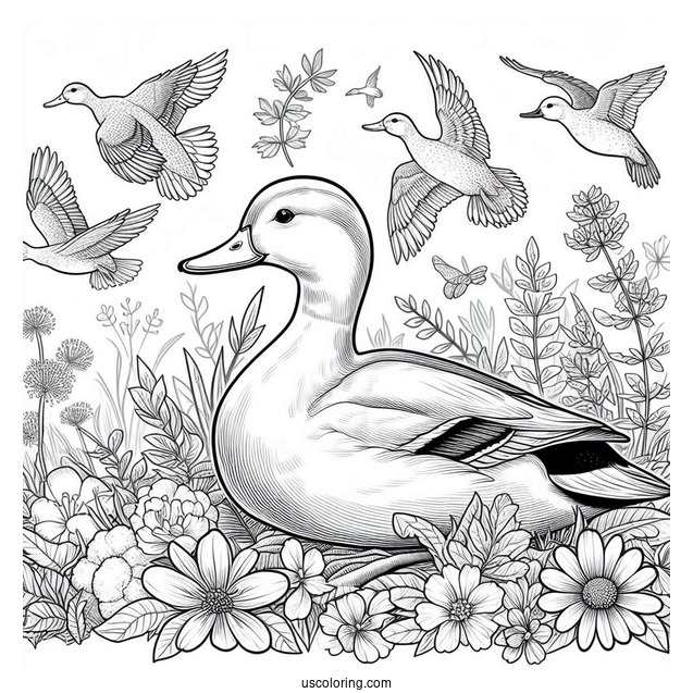 Realistic Coloring Page Of a Duck