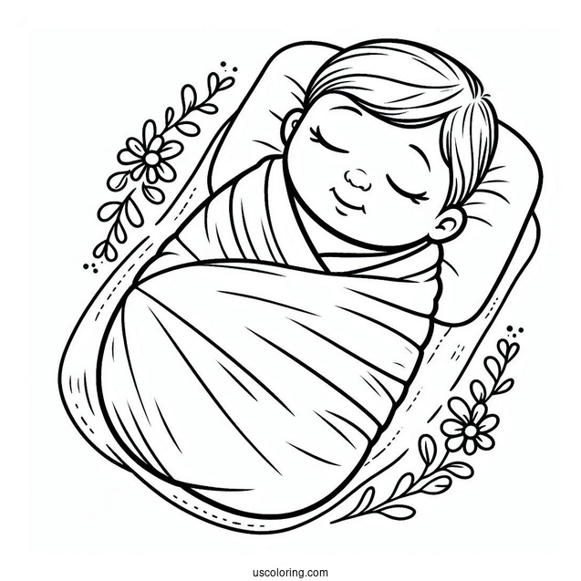 Baby Coloring Page Swaddled In Blanket