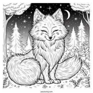 Furry Fox Coloring Page In Forest