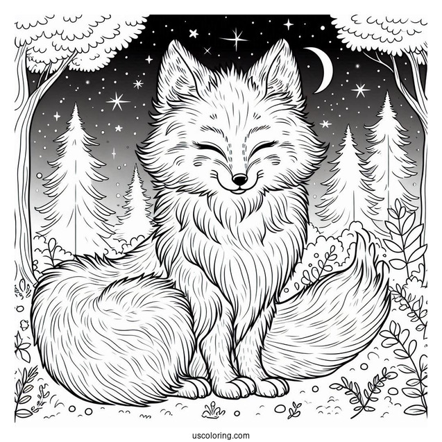 Furry Fox Coloring Page In Forest