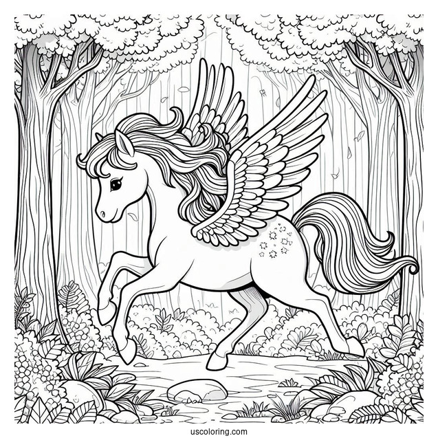 Pegasus Coloring Page Trotting In The Forest