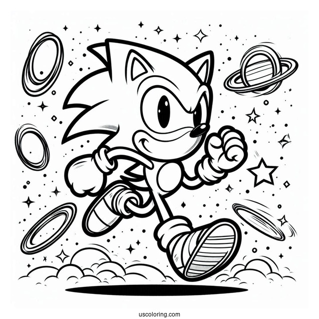 Sonic Running Through Rings Coloring Sheet