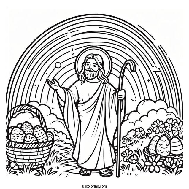 Easter Coloring Page Of He Is Risen With Rainbow For Kids