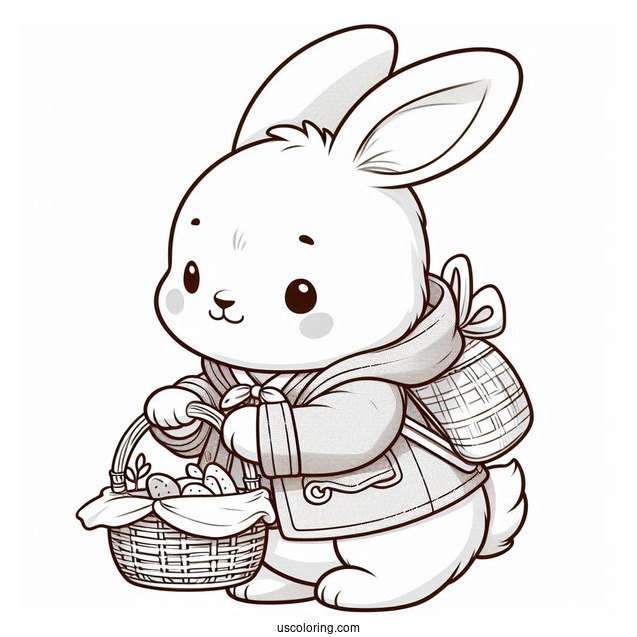 Cute Bunny Rabbit In A Jacket Carrying Basket Peter Rabbit Coloring Page For Preschoolers