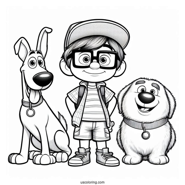 Pixar Coloring Page of Carl, Russel, And Dug In Up