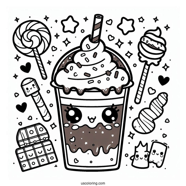 Kawaii Chocolate Frappe With Sprinkles And Marshmallows