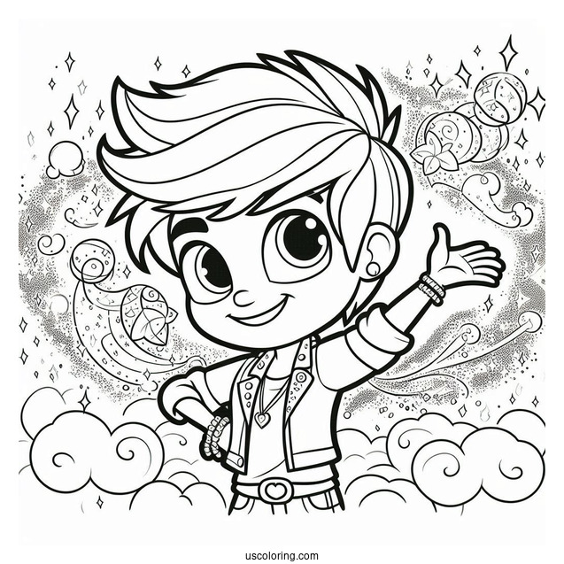 Shimmer And Shine Coloring Page Of Zac Waving From A Cloud