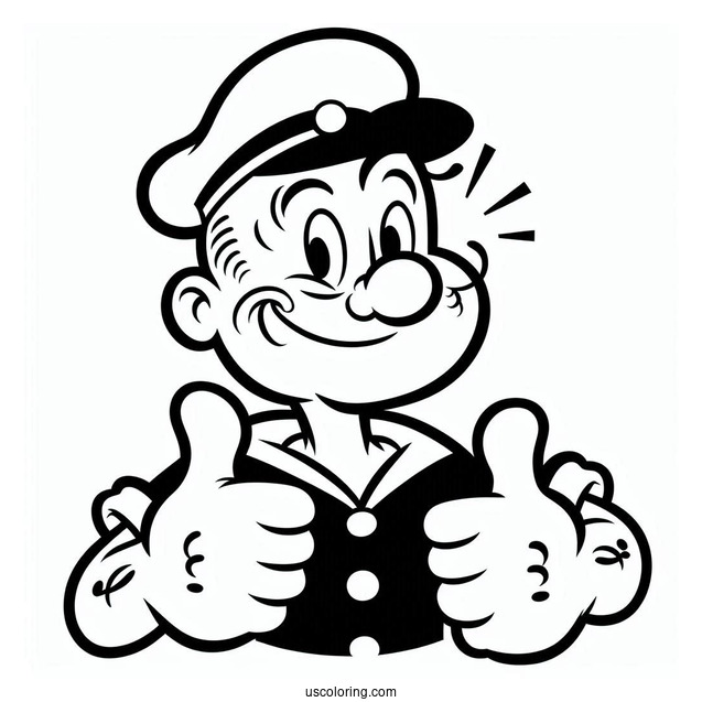 Simple Popeye Coloring Page Giving Two Thumbs Up For Kids