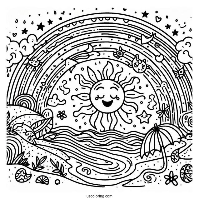Here Comes The Sun Summer Coloring Page