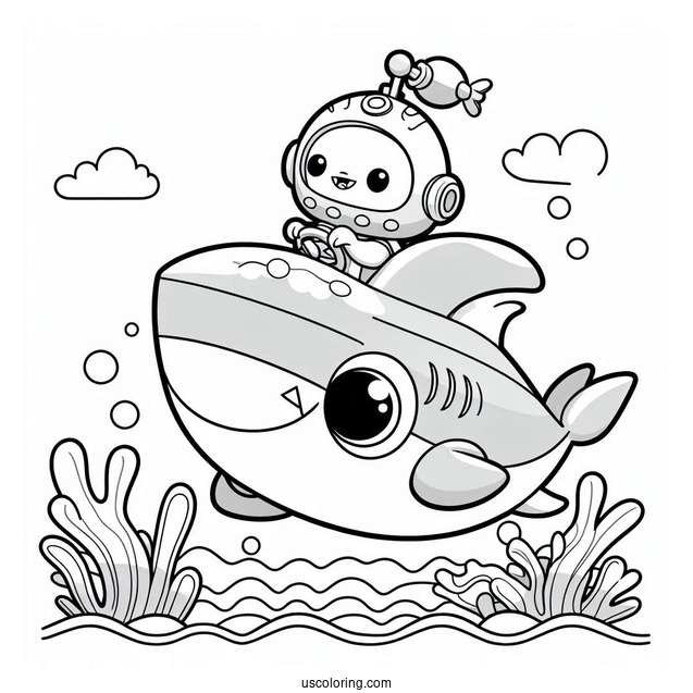Octonauts Coloring Page Of Kwazii Riding Shark Ship Over The Ocean