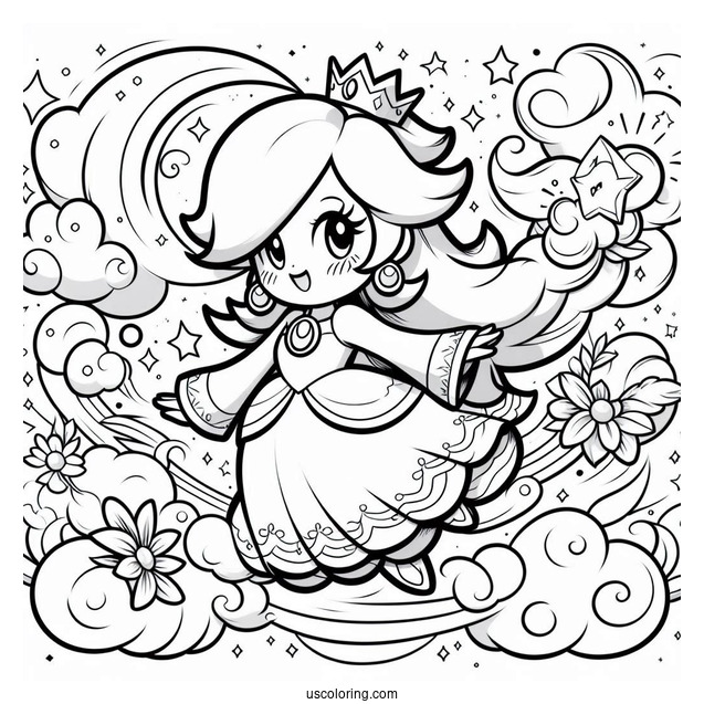 Rosalina Coloring Page Flying In The Sky With Luma