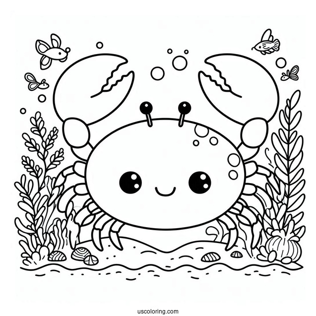 Cute Cartoon Crab Coloring Page Under The Sea For Kids