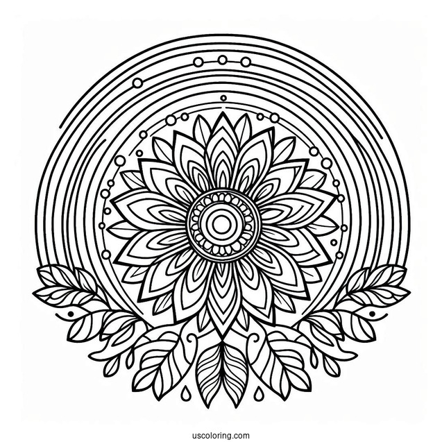 Rainbow Coloring Page Flower Mandala